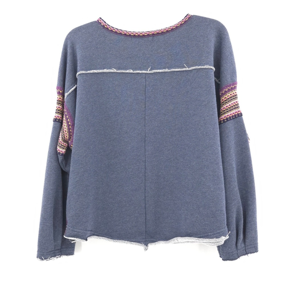 Natural Life Knit Trim Sweatshirt Women S/M Blue Boho Raw Edge Top Cozy - Picture 8 of 8